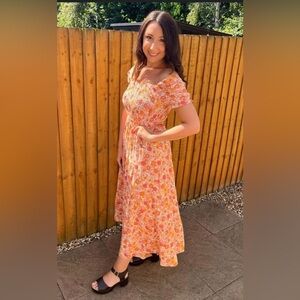NWT Papillon maxi dress XXL 16‎ 100% Viscose orange flower power ruffle tiered